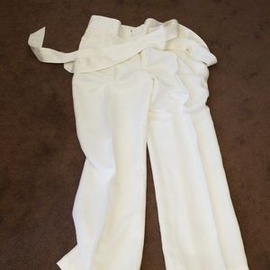 Wide leg white linen pants